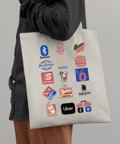 Corporate Throwback Chaos – Vintage Parody Logo Mashup Tote Bag