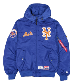 Royal Blue New York Mets Alpha Industries X New Era L-2B Hooded Bomber Jacket