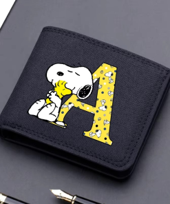 Snoopys Folding Wallets Black Cartoon Dog Print Short Purse Anime Merch Boy Man Canvas Card Holder Coin Case Cute Kid Gifts