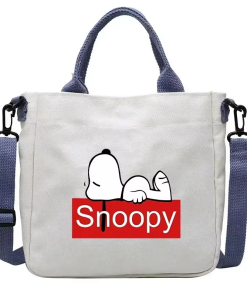 Snoopy Cartoon Cute Print Canvas Totes Bag Large Capacity One Shoulder Package Girl Crossbody Bags Student Carrying Satchel Gift