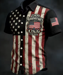 2026 New America 250th Anniversary Hawaiian Shirt Men USA Flag 1776–2026 Shirt American Independence Day Apparel Fourth Of July
